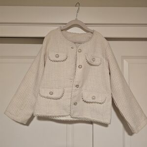 Kids Cream Jacket And Skirt Set with Button Details
